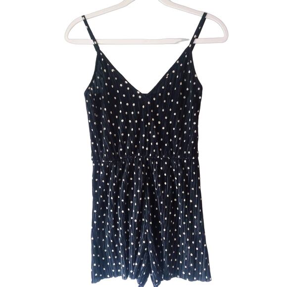 Topshop Size 4 Playsuit Jumpsuit Romper Shorts Plisse Polka Dot Black Spaghetti - Picture 1 of 8